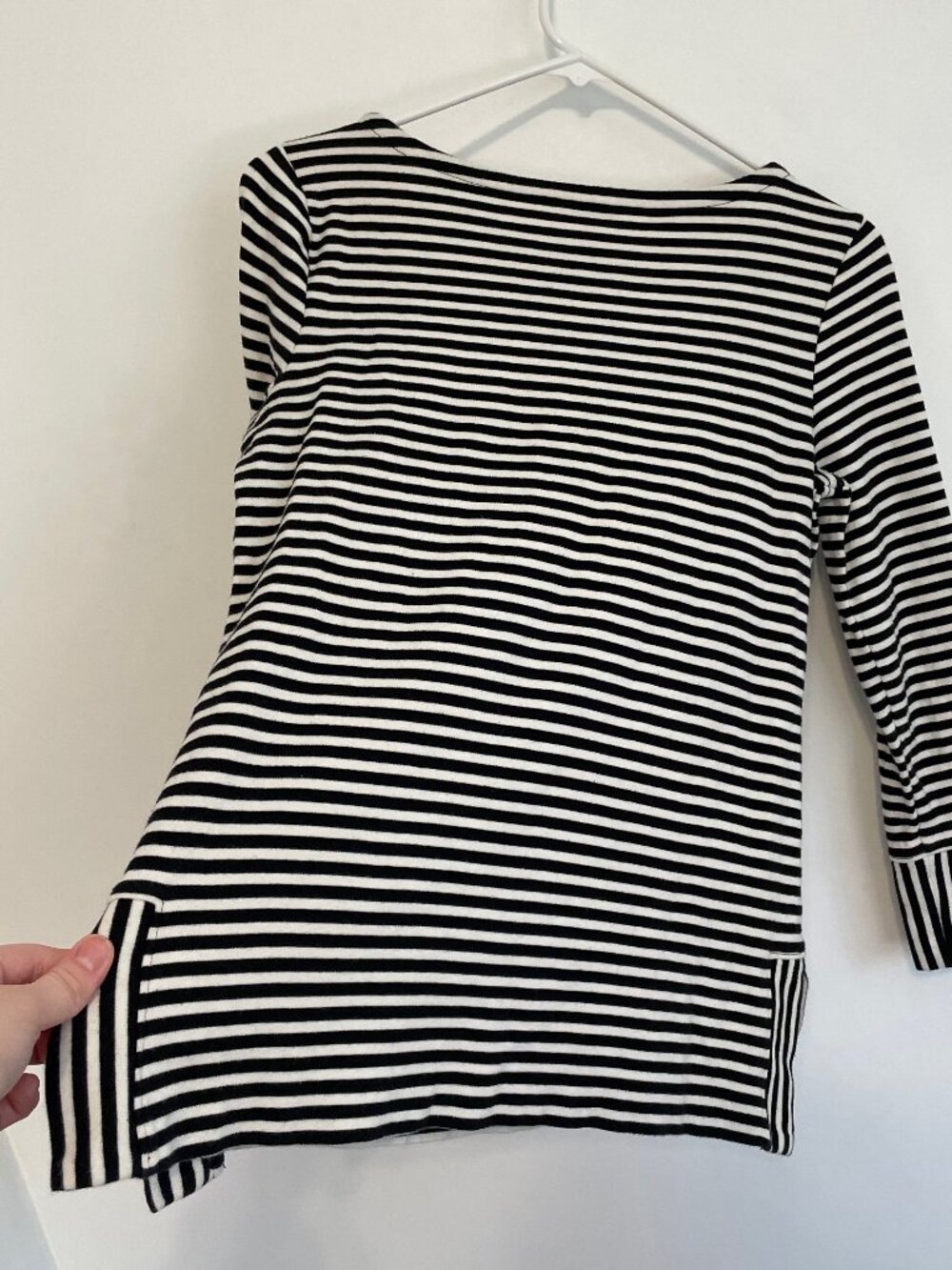 TALBOTS Bateau Neck Striped Tunic Black White Long Sleeve Cotton PETITE Small PS - Picture 15 of 15